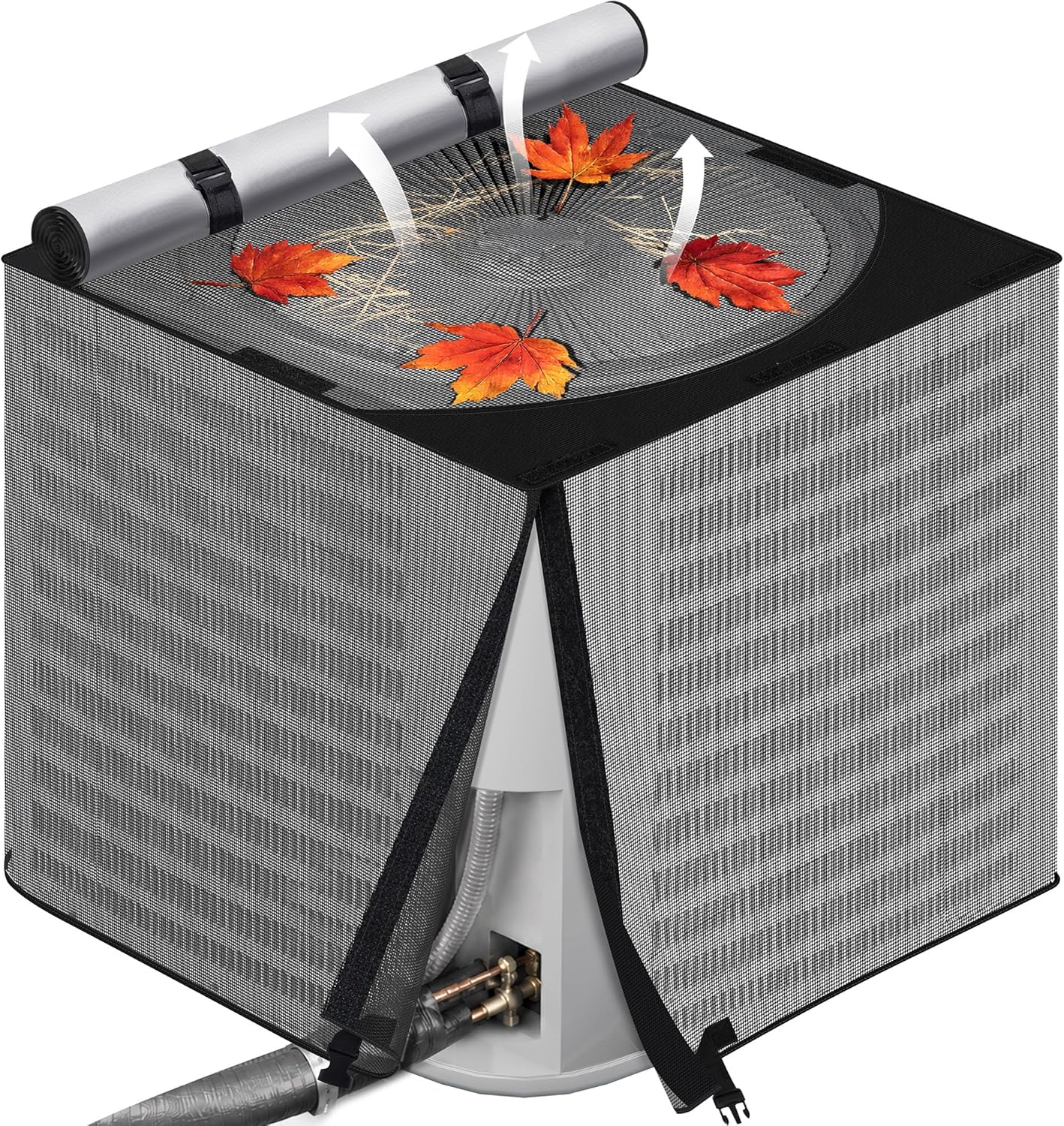 Kylinlucky AC cover protecting outdoor unit in a backyard garden setting among plants and landscaping