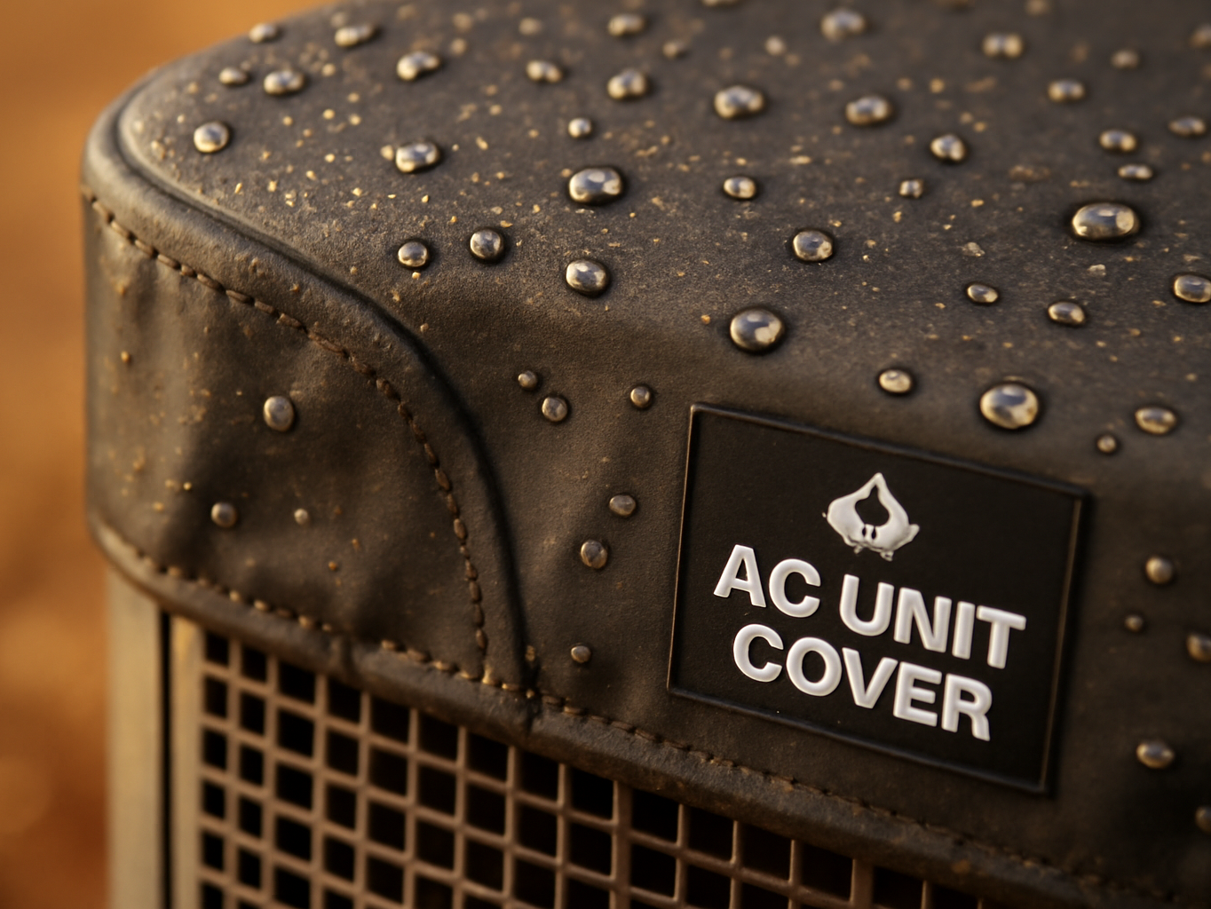 Close-up of air conditioner cover mesh weave with water beads on the protective fabric