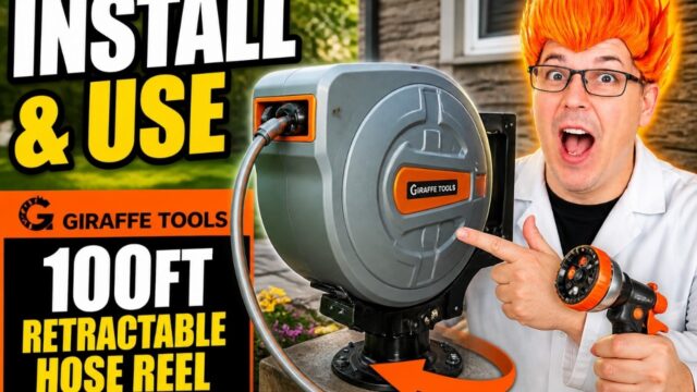100-foot retractable hose reel: Giraffe Tools Ground-Mounted Retractable Hose Reel, 100 ft shown in my hands-on review