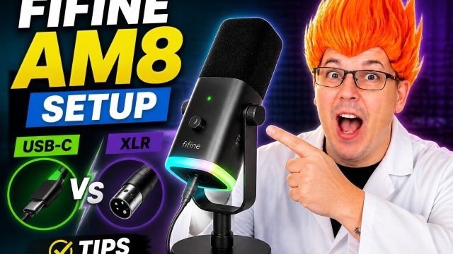 FIFINE AM8 USB vs XLR: FIFINE AmpliGame AM8 USB/XLR Dynamic Microphone shown in my hands-on review